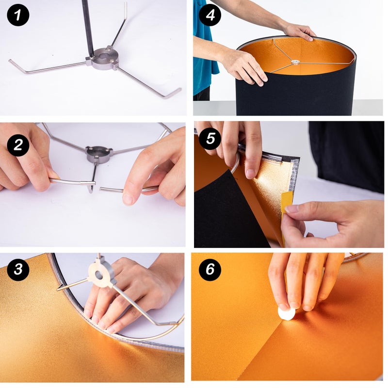 Wellmet 16"x16"x12" Assembly Required Lampshade for Table Lamp, Bedside Lamp, Floor Lamp, Fabric Drum Lampshade Classic Modern Style, Spider Fitter, Linen - Image 3